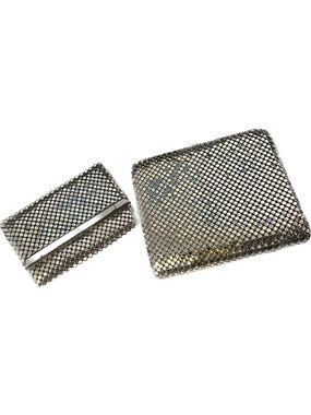 Vintage 1960s Silver Mesh Evening Coin Purse and Key Holder Set